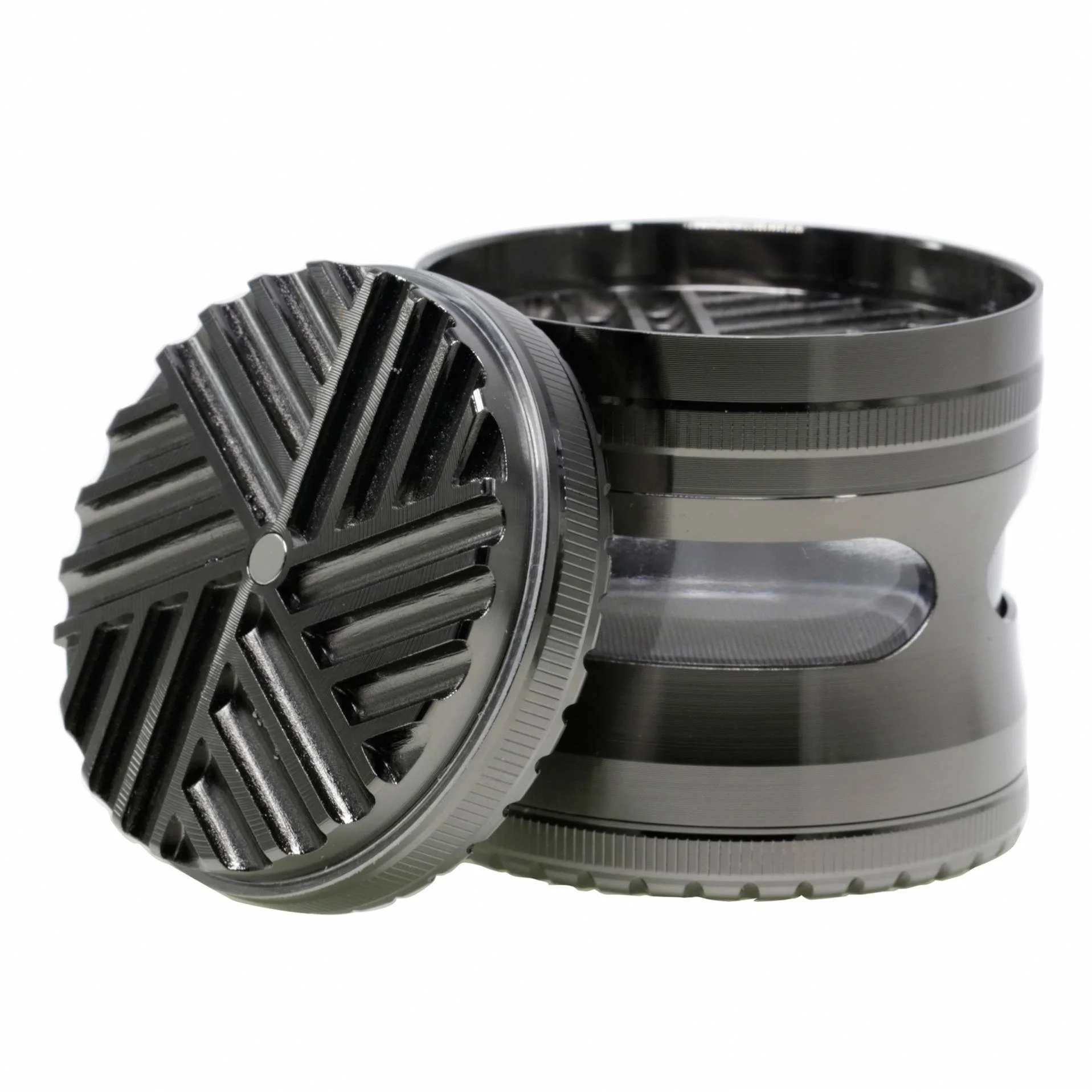 

Stripe Side Window Dry Herb Grinder Diameter  Zinc Alloy 4-layer Herb Grinder Tobacco Grinder jhcentury, Picture