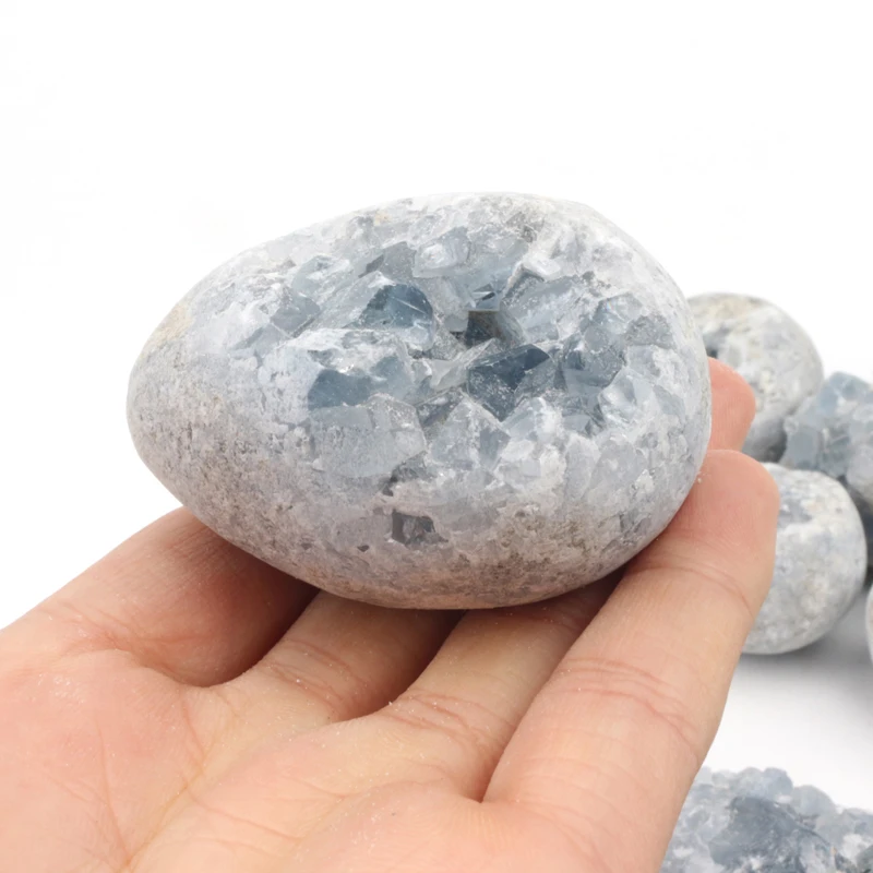 

Natural Raw Round Blue Calcite Crystal Cluster Reiki Healing Celestite Geode Egg-shaped Decoration