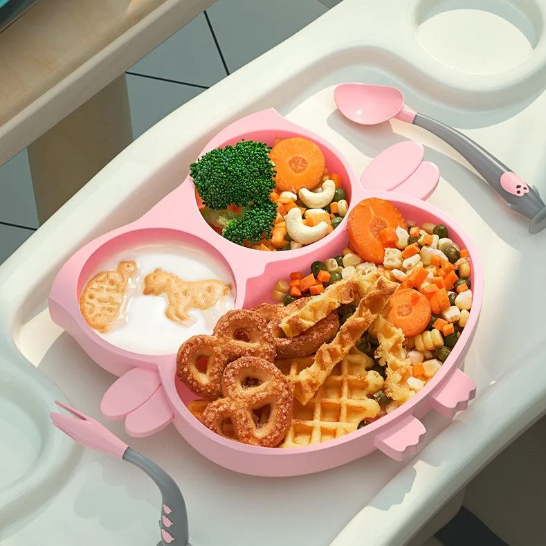 

Food Grade Silicone Animales Shape Owl BPA Free Baby Toddler Feeding Dinner Suction Divided Dinner Plate, Picture