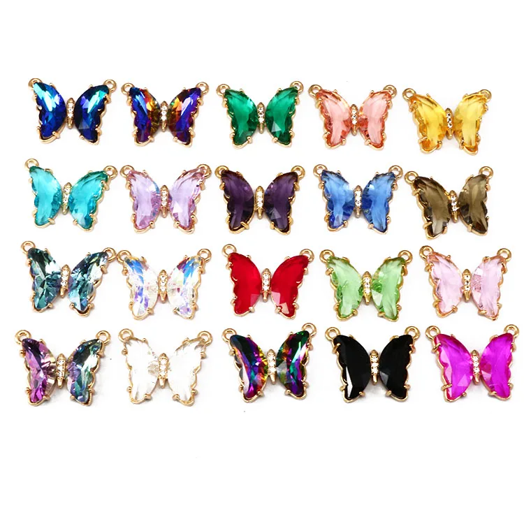 

CZ8388 18k gold plated brass rainbow clear CZ Zircon glass crystal butterfly Charms pendant for lady