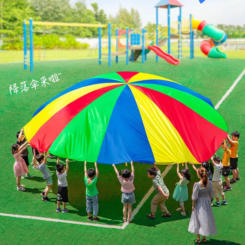 

12 Feet Kids Parachute Rainbow Play Parachute For Children Outdoor Play Kids Play Parachute For Teamwork Game, Colorful