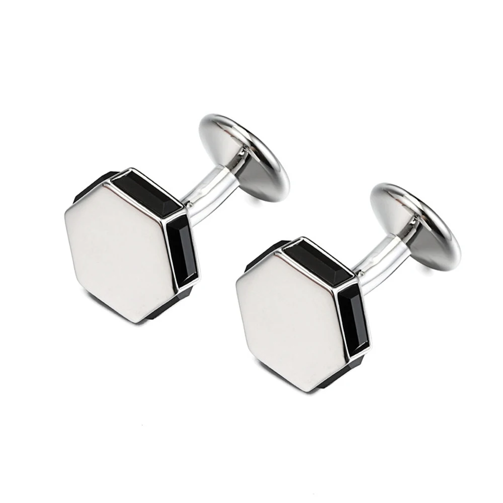 

New Arrival Products High Quality Hexagon Shaped Crystal Cufflinks Black Color Stone Cufflinks For Mens Gift, Silver/gold/rose gold/black gun