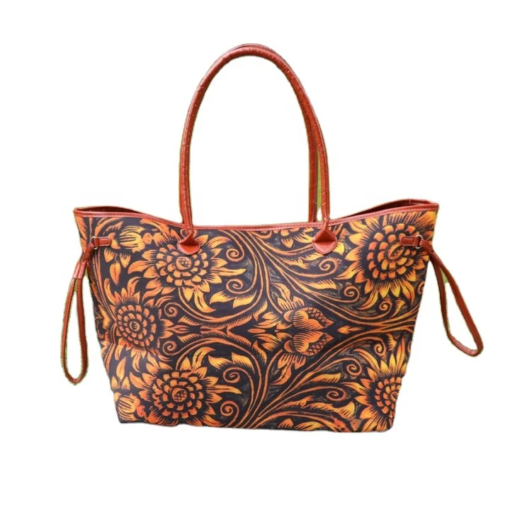 

Women Personality PU Leather Shopping Bag Travel Vintage Printed Tote Bag