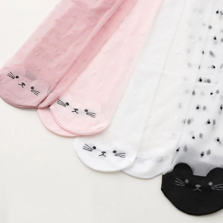 

Summer hot sales kids thin dance pantyhose fashion kids tights novel cute cat toe dots printing stockings for girls children, Custom color