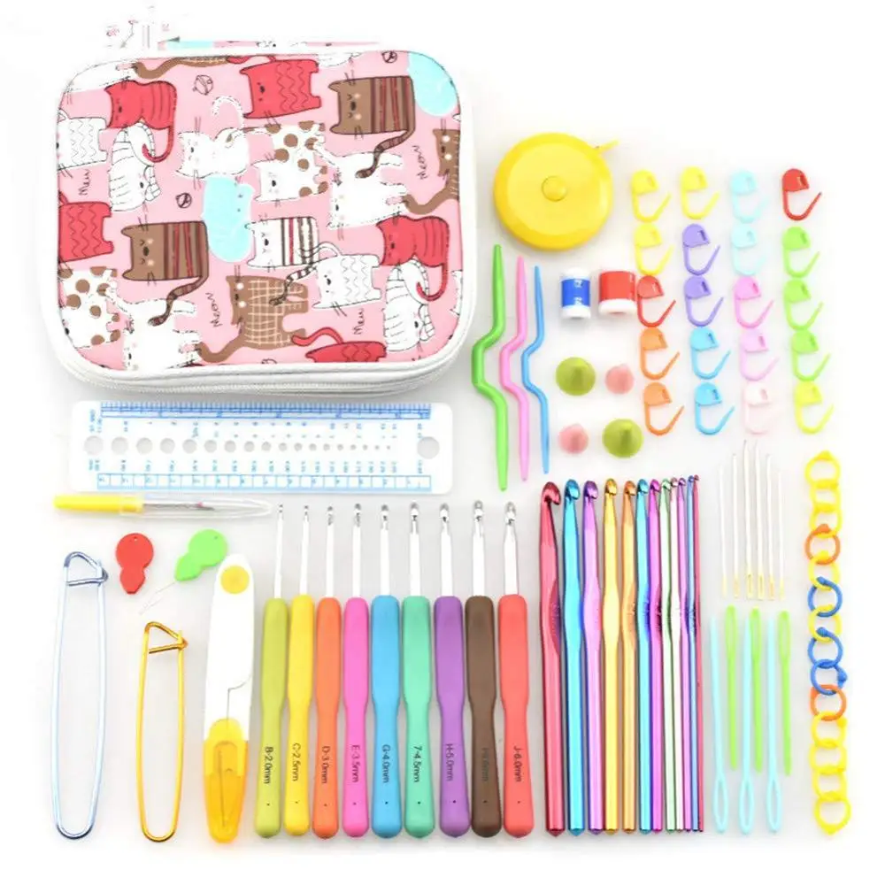 
Hot Selling 72 PCS Crochet Hooks Set 12 Ergonomic Crochets Aluminum Soft Handles 9 Knitting Needles 10 Stitch Markers 