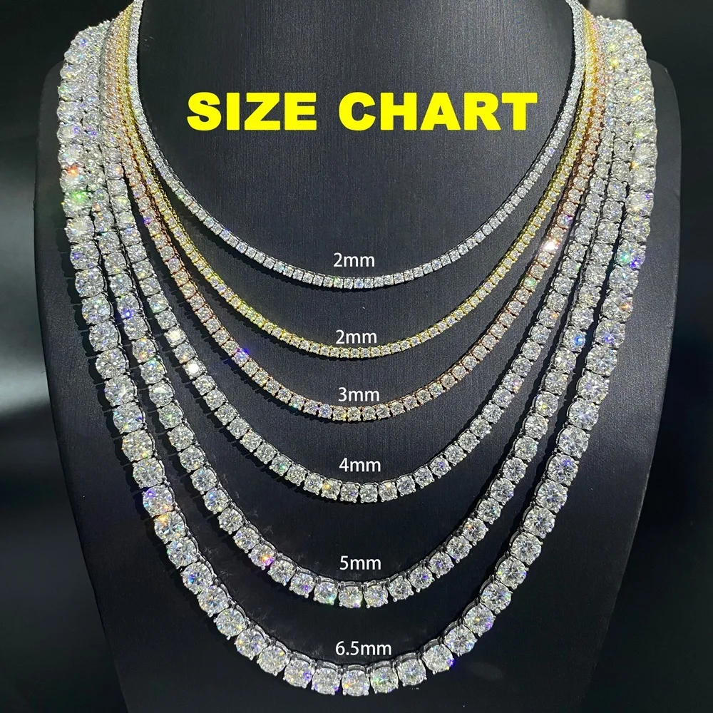Cheapest Price Hip Hop 925 Sterling Silver 2mm 3mm 4mm 5mm 6.5mm VVS Moissanites Diamond Necklace Moissanite Tennis Chain