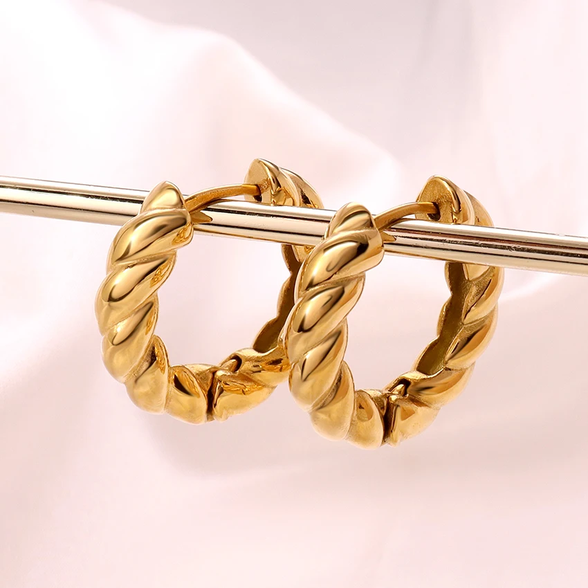 

Vintage Thick Twist Hoop Earrings Circle Jewelry Stainless Steel 18K Gold Hypoallergenic Chunky 30mm Twisted Huggie Earrings