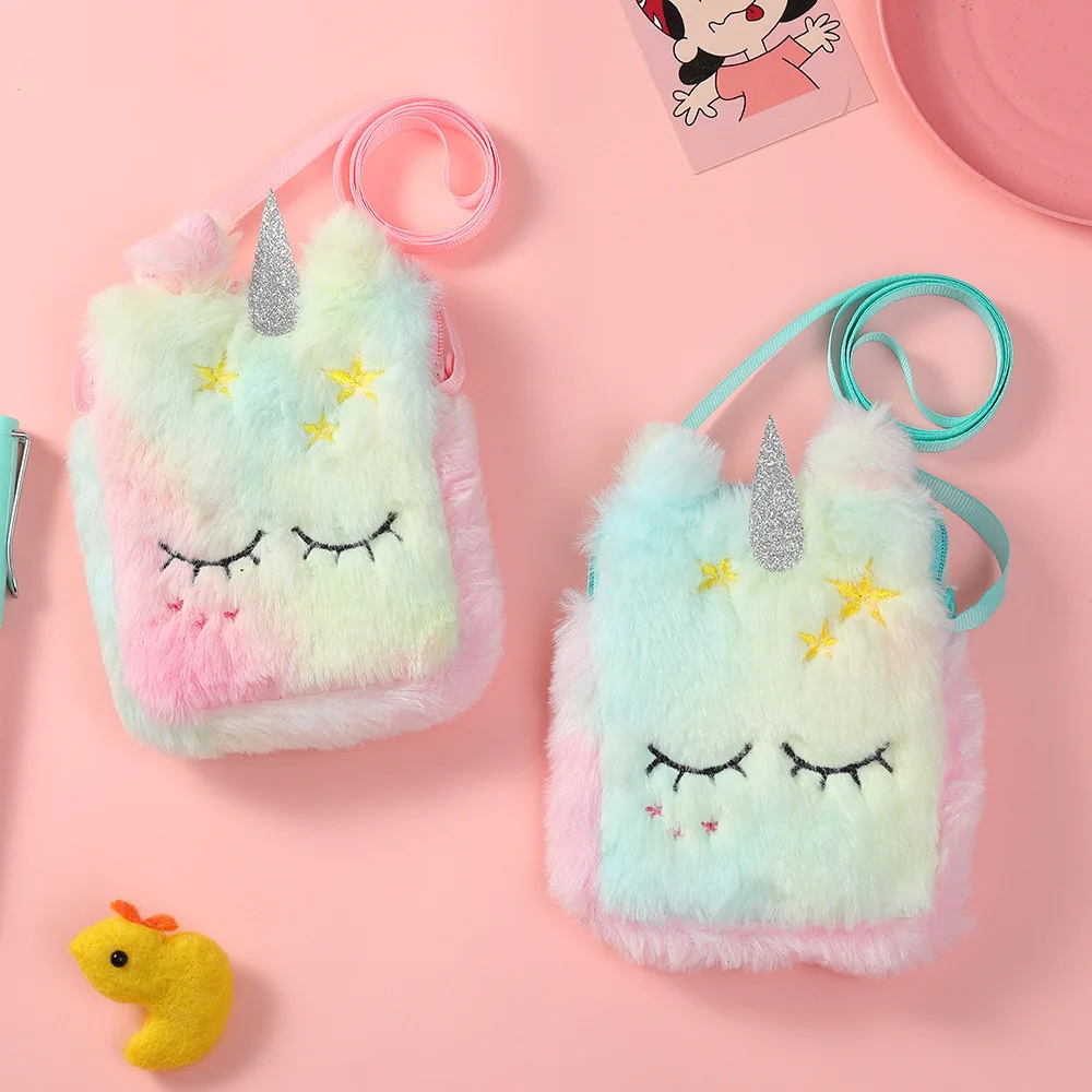 

Hot Business gift of 2022 Creative Unicorn Design Kids mini colourful Fabric coin wallet purse keychain bag with coin purse, Customized color