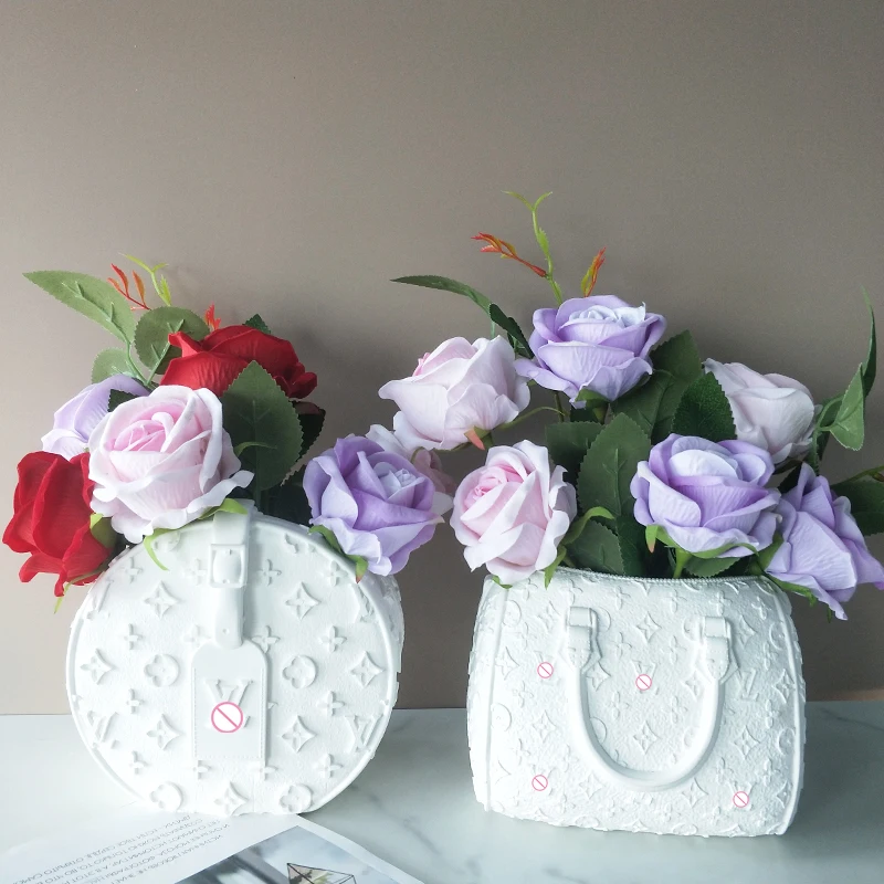 

New Design DIY Fashion Women L V Handbag Vase Mould Large Size Luxury Logo Handbag Flower Pot Silicone Mold, White