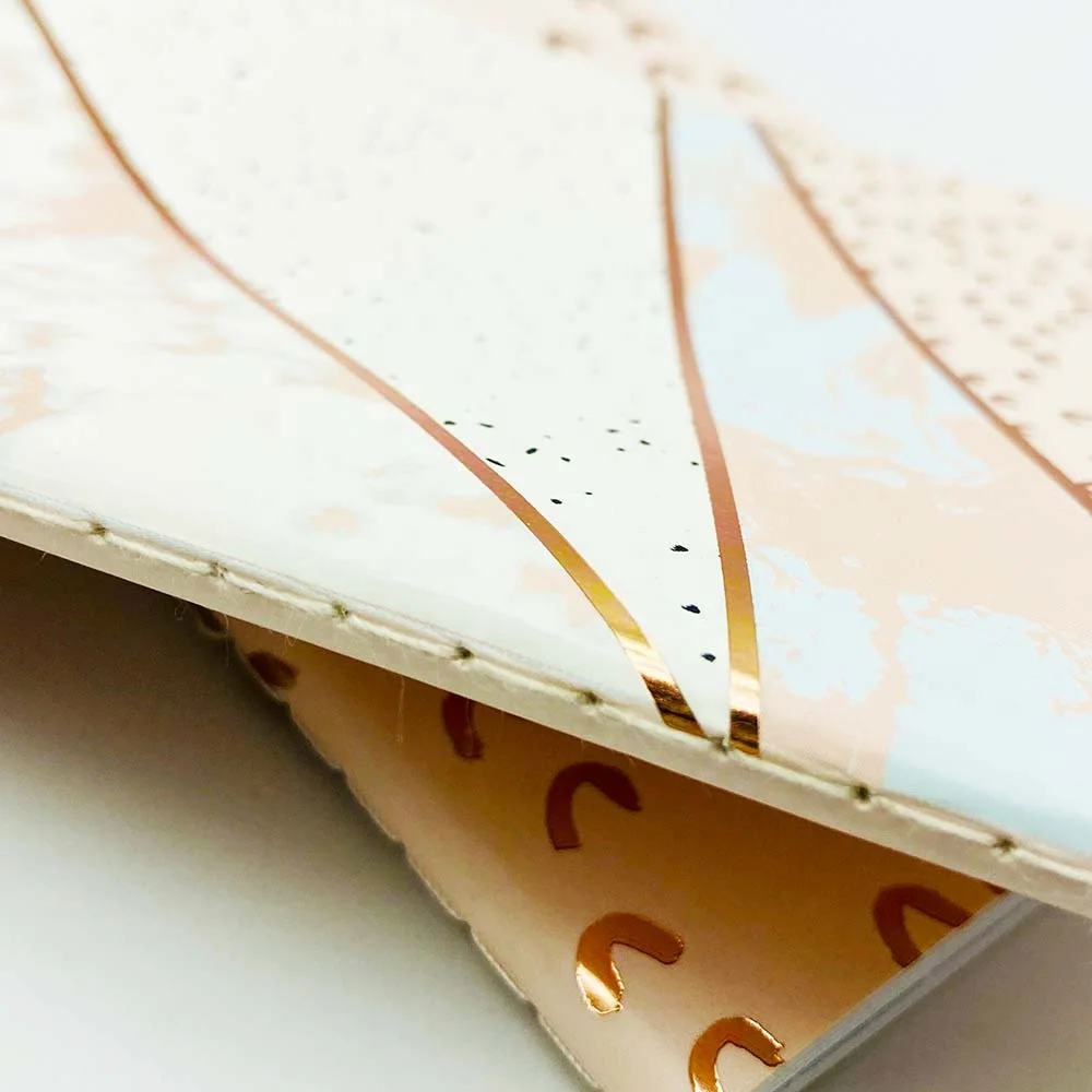 
Custom Logo Print A6 Journal Sewing Stitching Gold foil Paper Notebook 