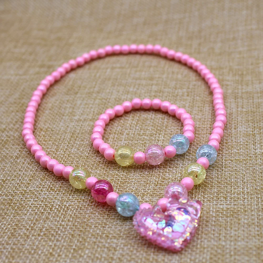 

Amazon Hot Sale Beautiful Organic Glass Bead Kid Baby Jewelry Bracelet Necklace Set, Picture shows