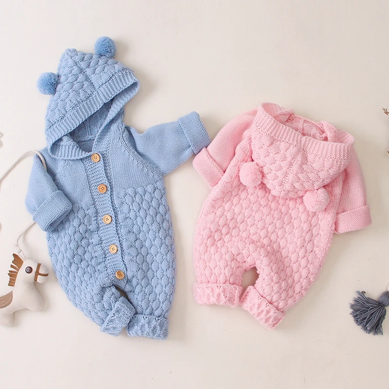 

Baby Rompers Knitted Cartoon Bear Newborn Boy Jumpsuits Autumn Long Sleeve Toddler Girl Sweaters Clothes Children Overalls