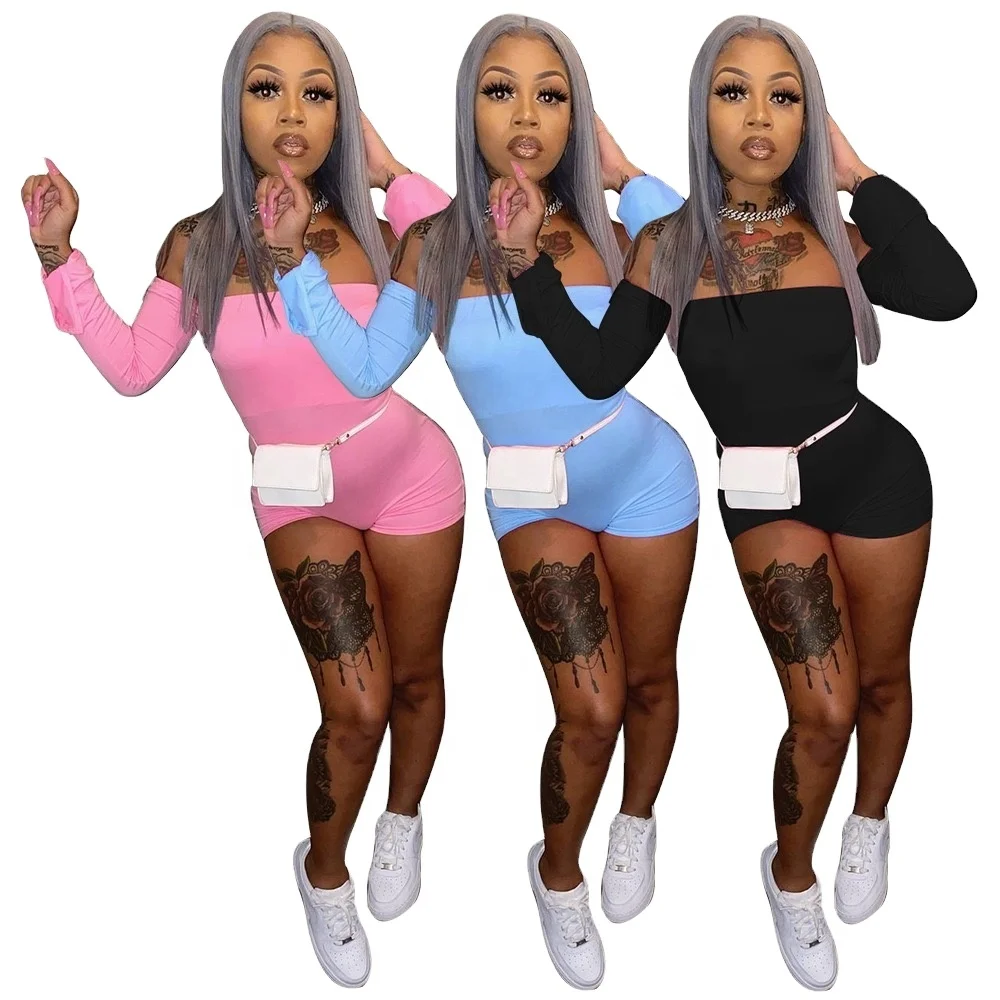 

Summer 2021 New Arrivals Long Sleeve Romper Off Shoulder Jumpsuit Rompers Womens Short One Piece Spring Jumpsuits Women