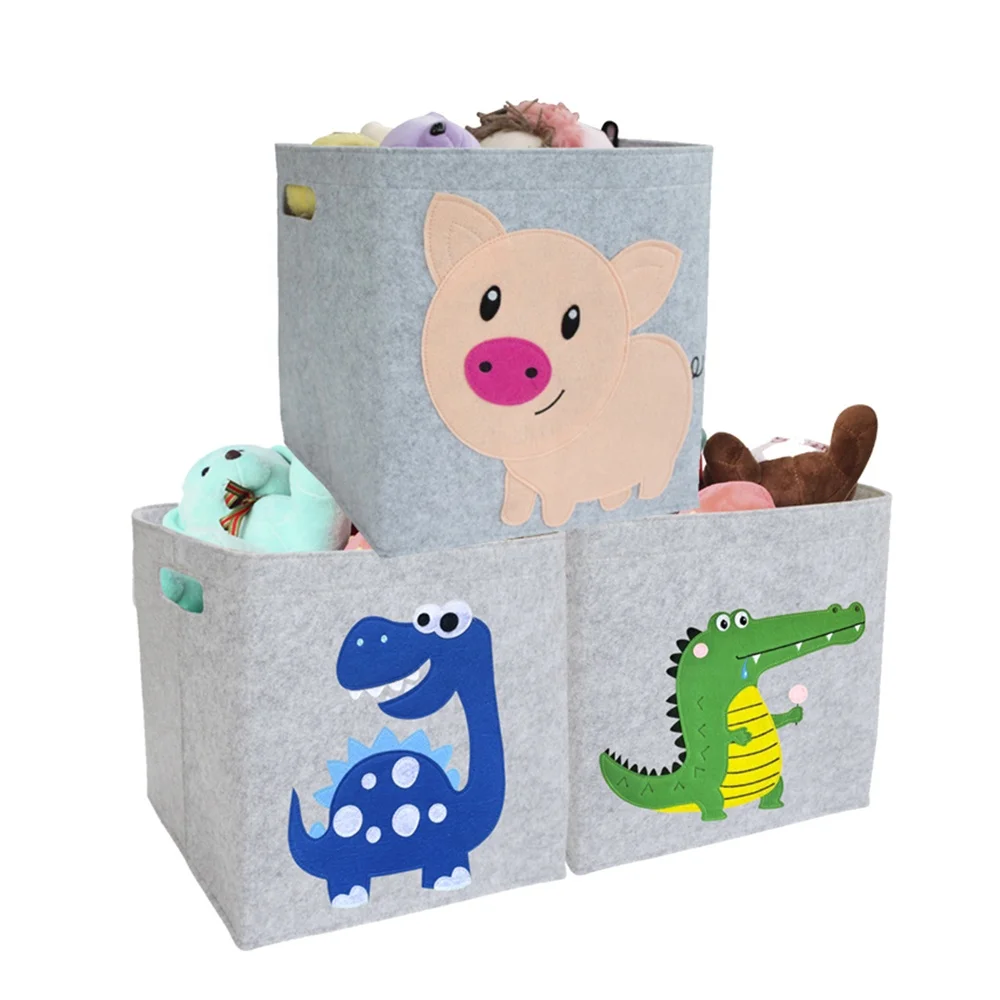 New Design Large Capacity Square Felt Foldable Washable Kids Toys Storage Box with Cartoon Drawer Closet Organizer