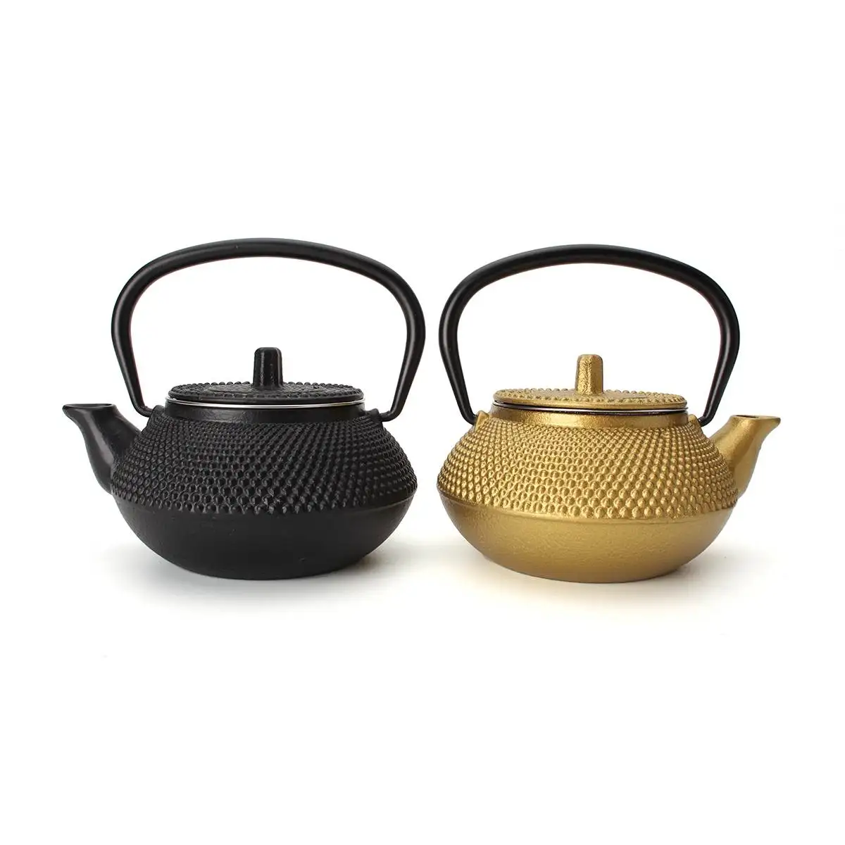 

300ml Japanese Style Kettle Small Enamel Cast Iron Teapot With Strainer Flower Tea Puer Kettle Coffee Teapot, Gold/black