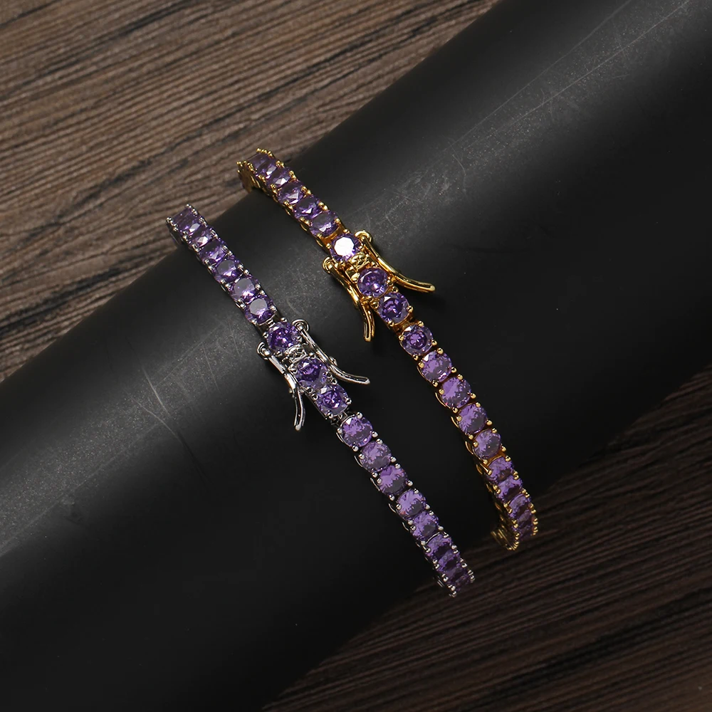 

TUNKALL BB111 4mm Brass CZ Bracelet Tennis Chain Ice out Unisex Bling Bling Hip hop Jewelry