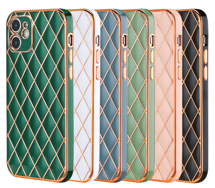

Design pc tpu grid electroplating anti scratch phone back case cover for iPhone 8 plus
