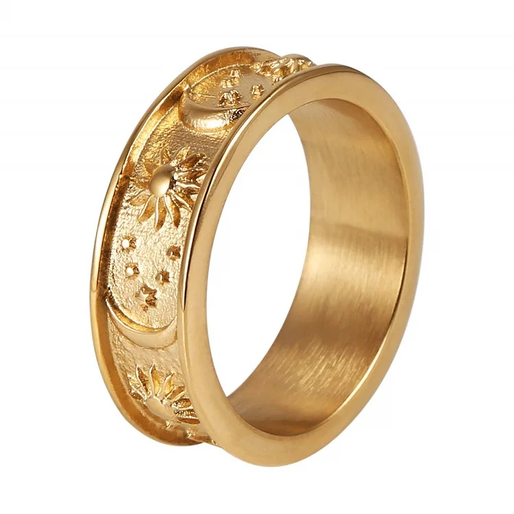

8mm Moon Star Sun Statement Ring Stainless Steel Boho Jewelry for Women Men