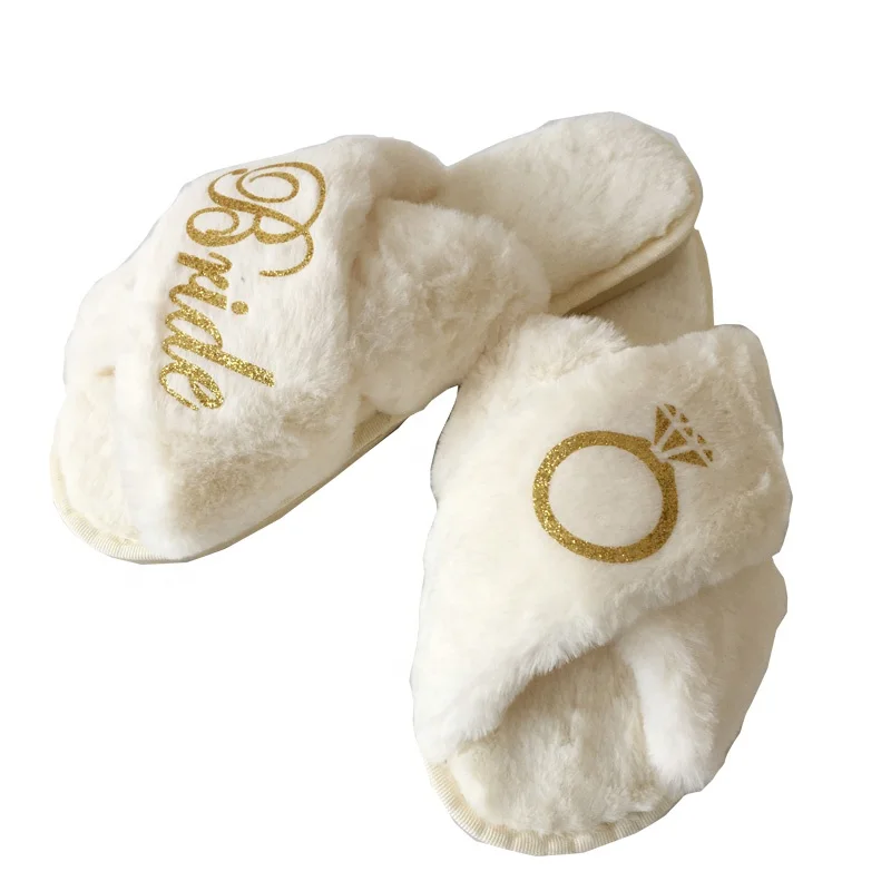 

2021 New Arrival Soft Plush Warm Bride to be Bachelorette Party Supplies Birthday Bridesmaid Gift Wedding Slippers for bride, Customized colors