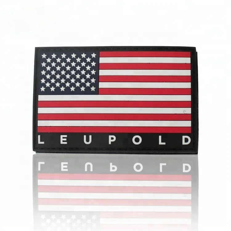 

Sew on Custom 3D Soft PVC Rubber Small American Flag Patches with Hook and Loop for Military Uniform, Match pantone color book