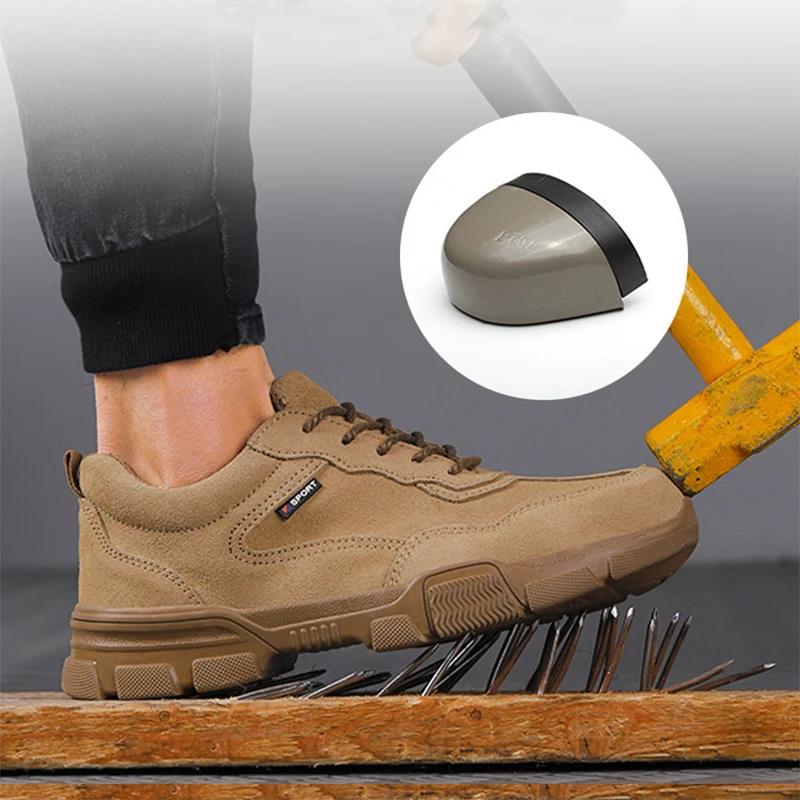 

Steel Toe Safety Work Shoes for Men Women Anti-Skidding Genuine Leather Shoes Protective Work Shoes Industrial Safety Boots, Brown