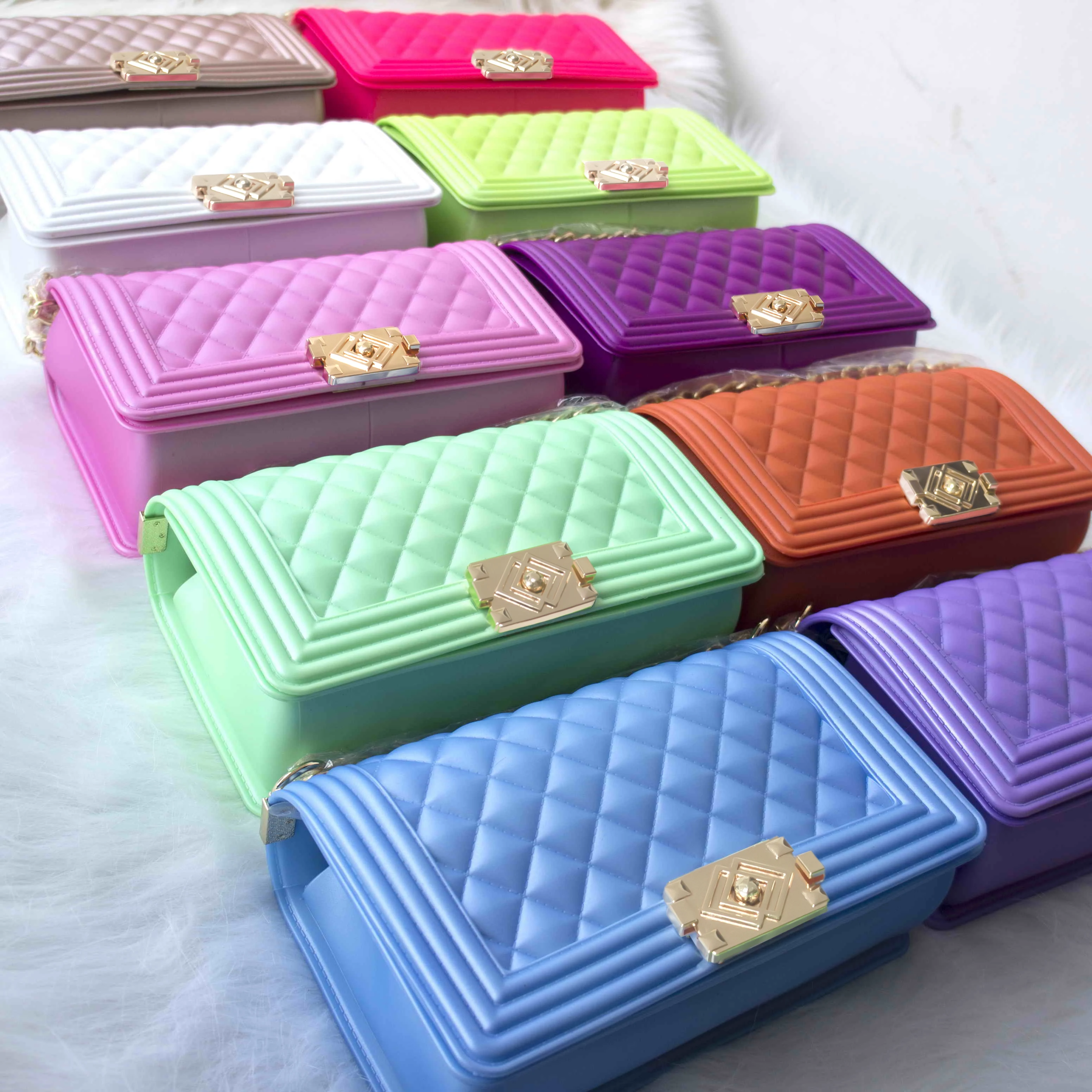 

2021 Hot selling lattice chain candy color jelly bag women purses handbags, Any color