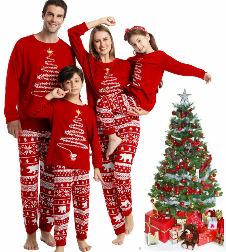 

Family Christmas Pajamas Suit Christmas Parent-child Outfit Cotton Cartoon Family Clothing Matching Couple Outfits, Like photo