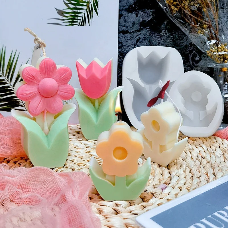 

DM305 3D Stereo Tulip Sunflower Shape Fragrant Stone Mould Aromatherapy Soap Aroma Candle Silicone Molds For Epoxy Resin Craft, White