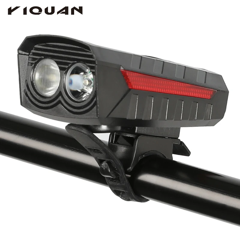 

Bicycle Tweeter Warning Horn Led Light Solar Rechargeable Waterproof High-brightness Bicycle Front Light, Black