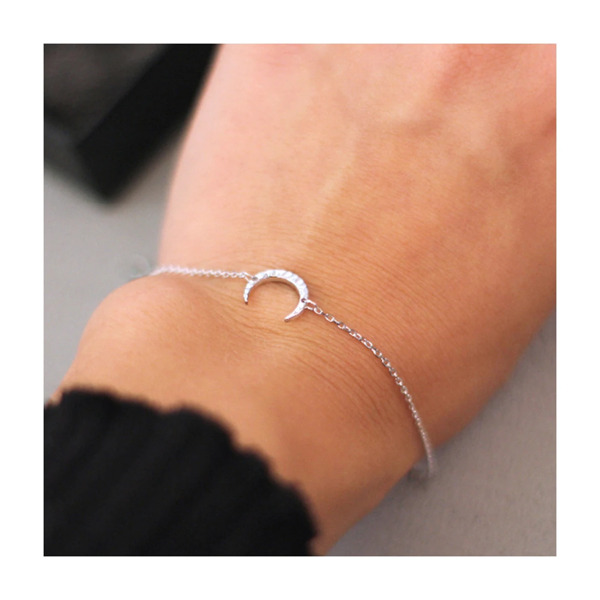 

Dainty Half Moon Chain Adjustable Friendship Gold Silver Plated Custom 316L Stainless Steel Bracelet For Girls Women, Silver/gold color/rose gold color