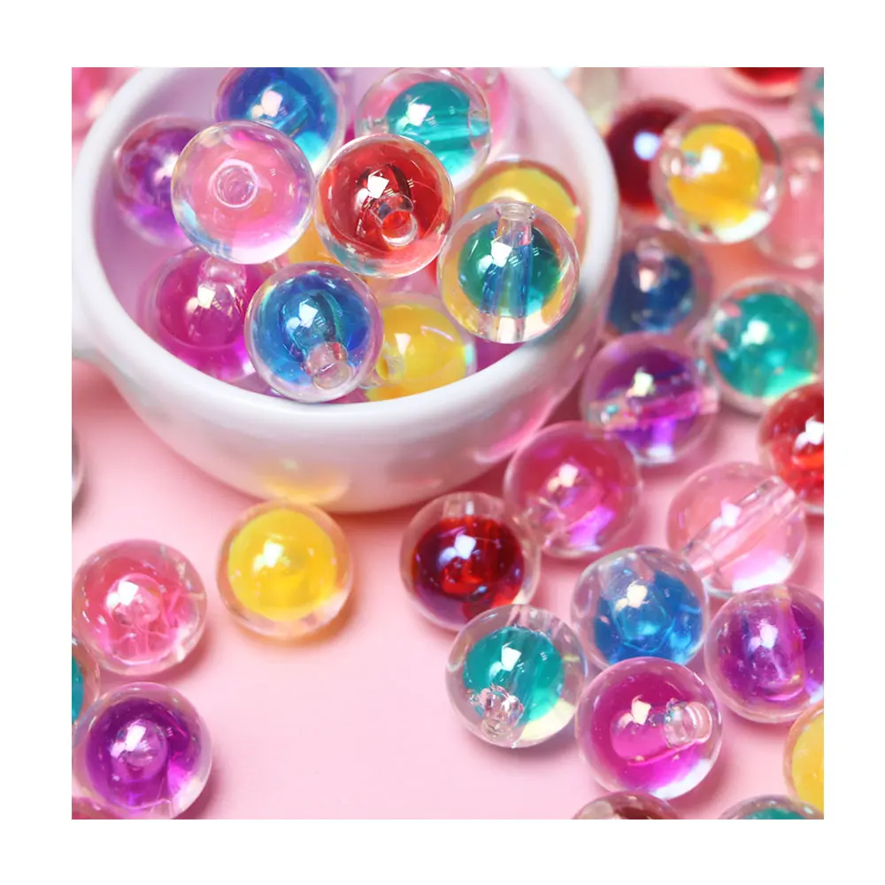 16mm Round Acrylic Beads Clear Transparent Inner Colors Half Hole Jewelry Beads for DIY Bracelet Necklace Earring Ornament