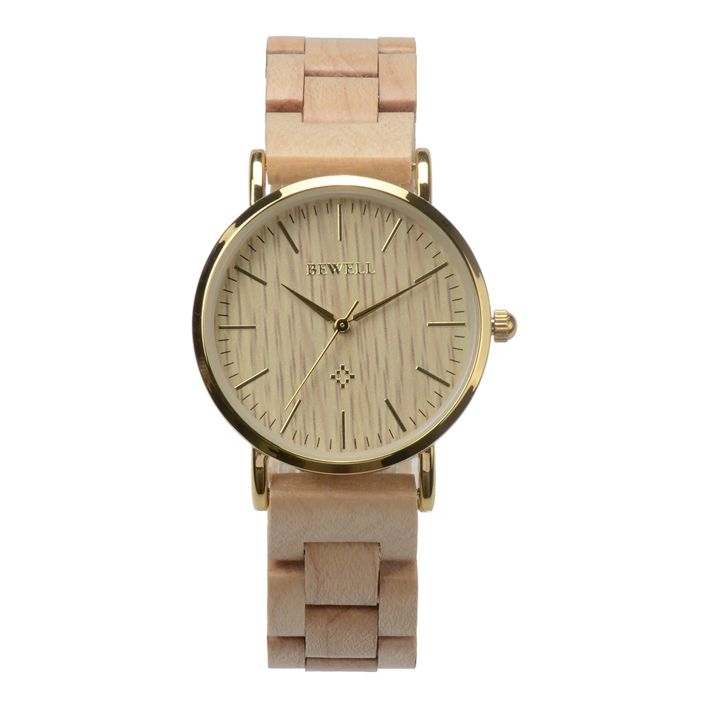 

New style metal women wood watch case alloy metal watches with wood band