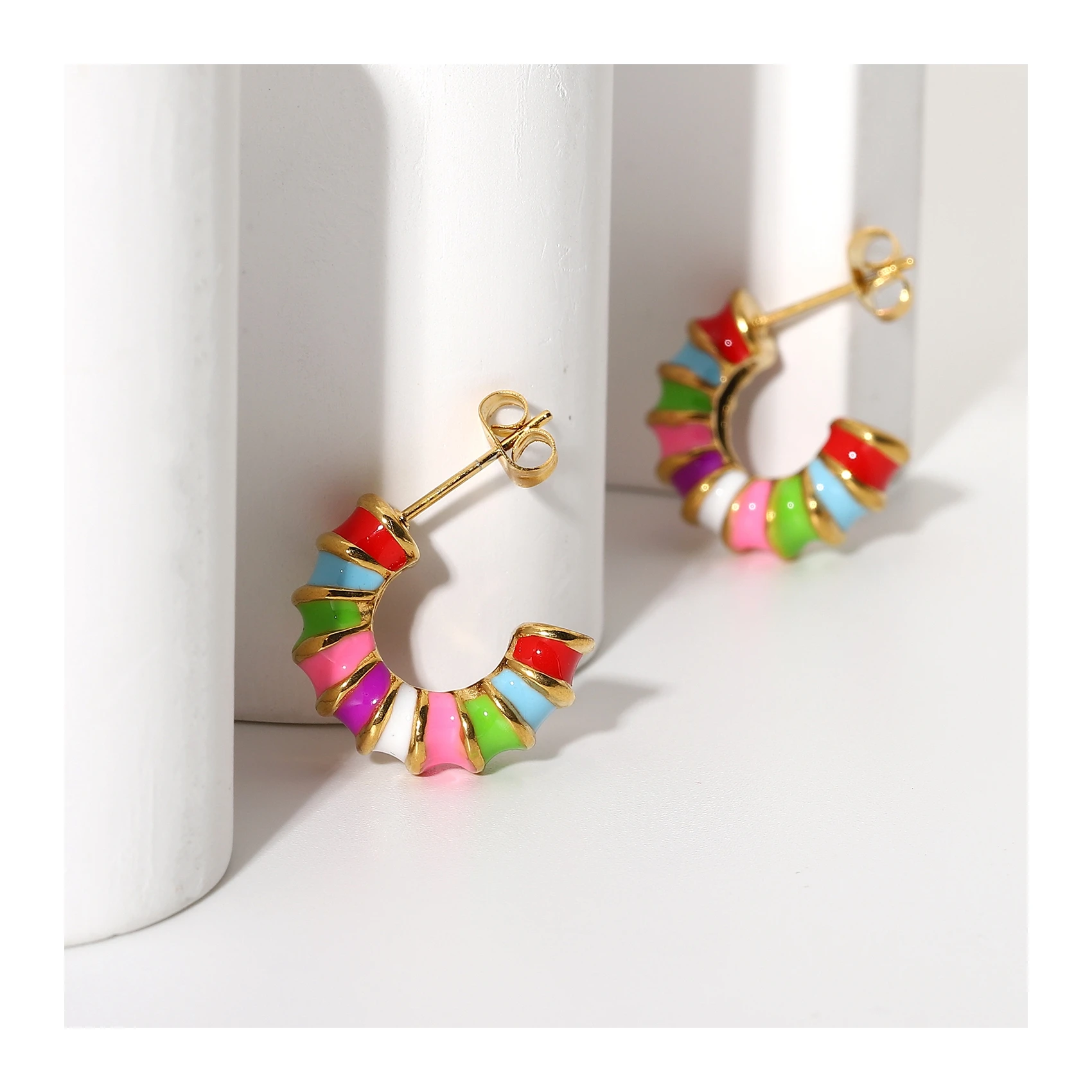 

Sell well new type allergy free colorful oil dripping bamboo earrings stainless steel custom bamboo hoop earrings, As the picture shows