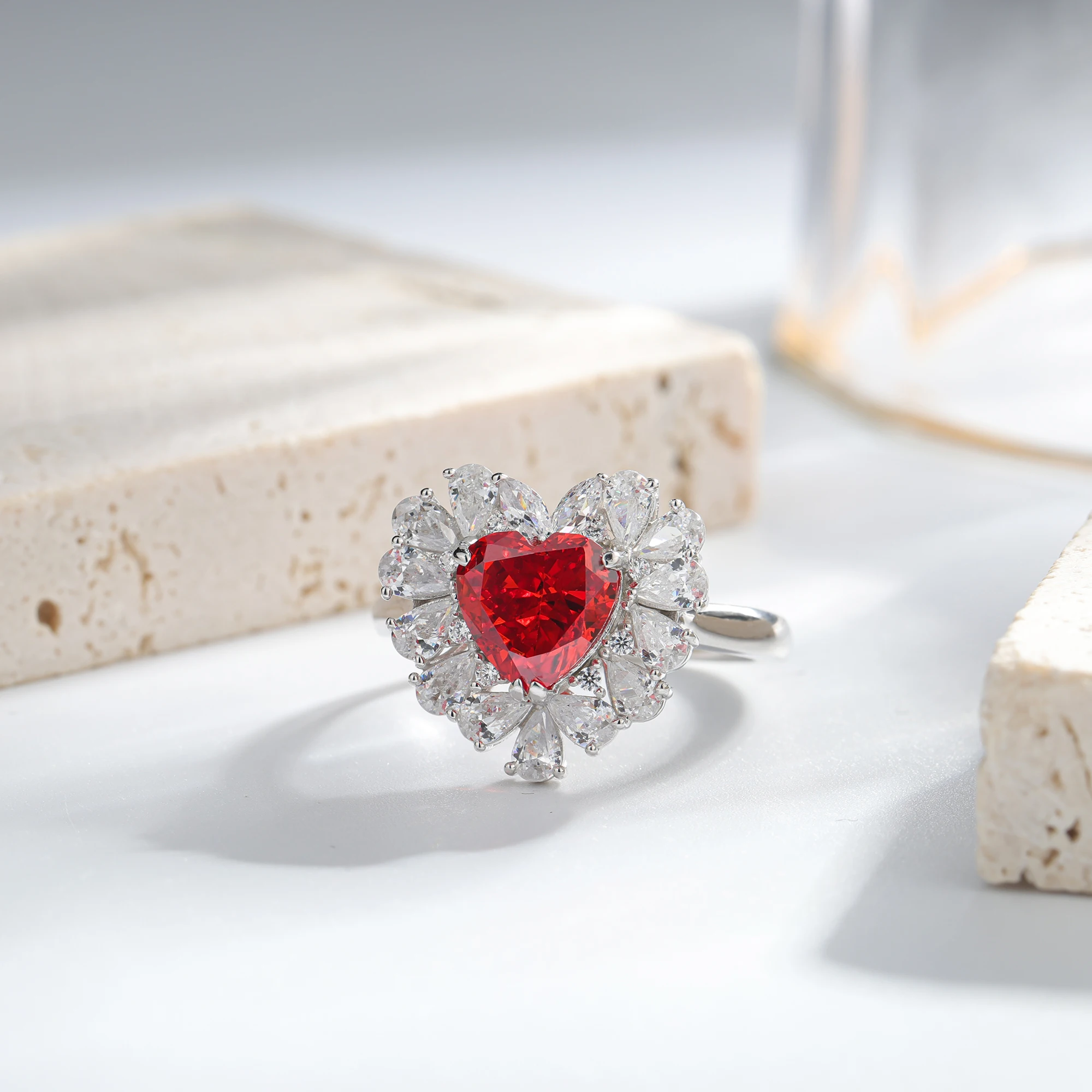 

European And American Fashion Simple Ladies Dark Blue Heart-Shaped Zircon Ring Sterling Silver Ring