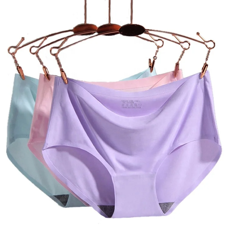 

1802 Hot Selling One Piece Briefs Women Ice Silk Seamless Invisible Panties Underwear, 8 colors: white, pink, red, blue, black, purple, nude, coffee