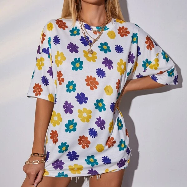 

Wholesale China Customized Classic Round Neck Short Sleeve women's t-shirts graphic printed women flower Plain Custom cute shirt, Customized colors