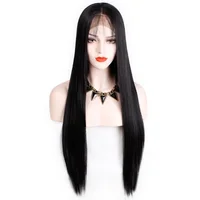 

Vigorous Black Lace Front Wigs for Women Synthetic Long Straight Wig Middle Part Heat Resistant Fiber Hair Natural Looking Wig