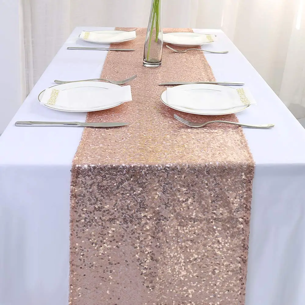 

Wholesale Hot sale 3MM Glitter Rose Gold Sequin Table Runner