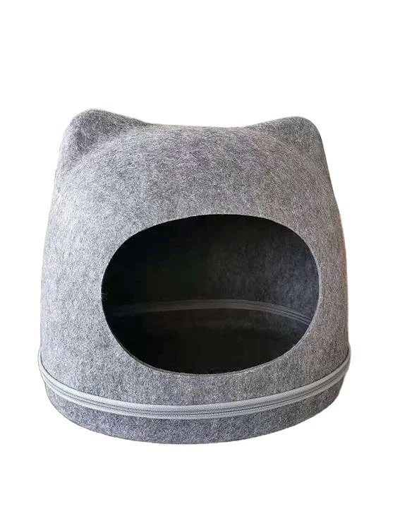 

Wool Fabric Non woven Cat Nest Soft And Cozy Cave With Round Mattress, Grey, pink, or customized