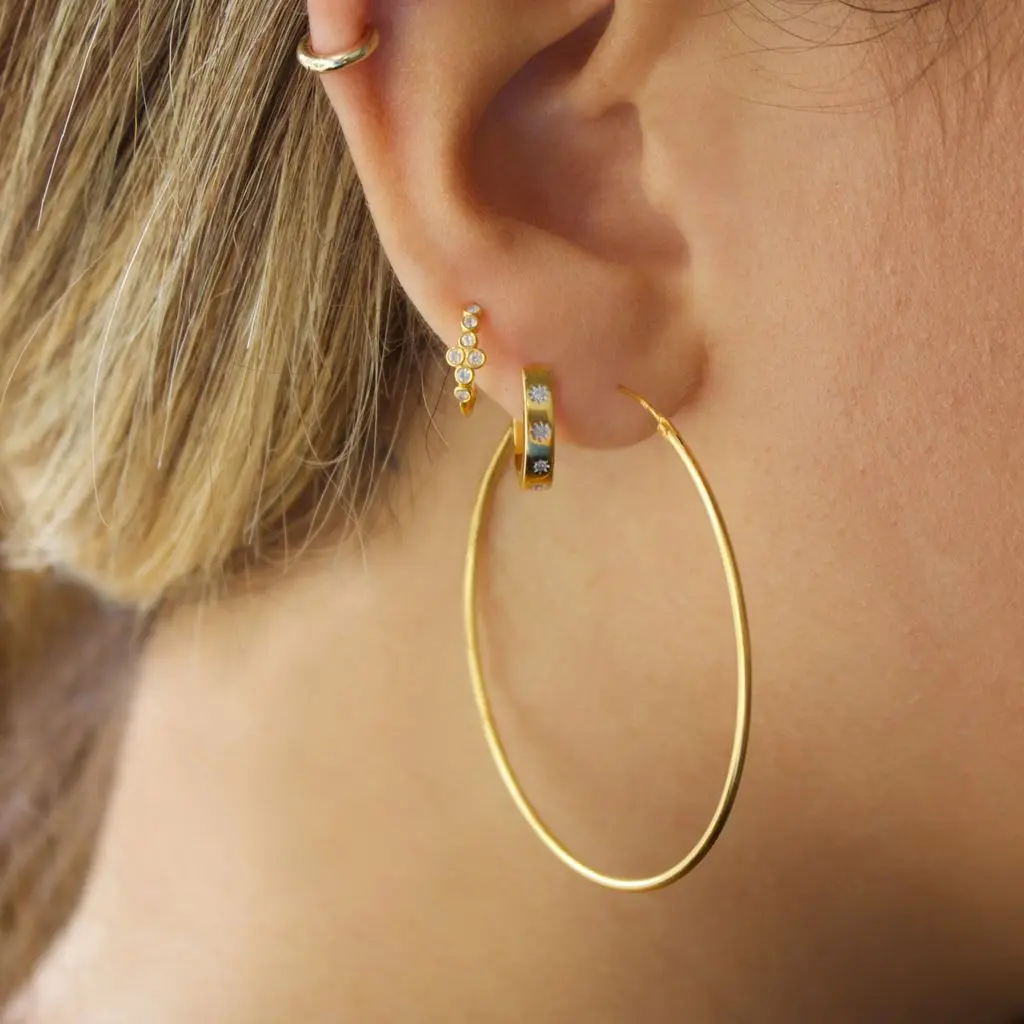 

30mm 50mm 9K 14K Handmade Round Earrings Circle Jewelry Women Real 14K Solid Gold Hoop Earrings