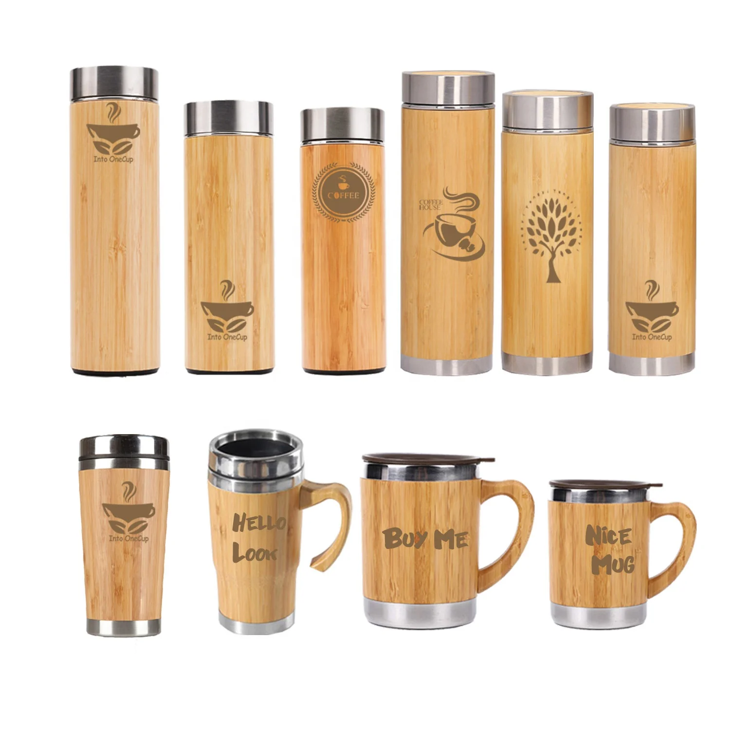 

Natural 17oz 18/8 Double Wall Insulated Stainless Steel Wood Bamboo Tea Coffee Tumblers Mugs with Loose Leaf tea infuser, Natural bamboo color