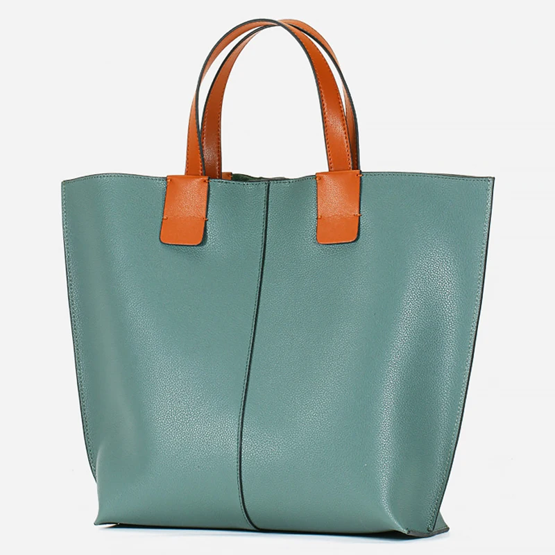 

Westal New Arrival Genuine Leather Fashion Handbag Casual Women Designer Bag Large Capacity Shopping Tote Bag, Green lake