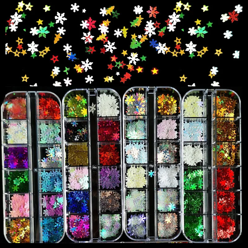 

Glitter Ab Silver Irregular Paillet Nails Sequin Set Laser Snowflake Shape Art Christmas Diy Nail Sequins