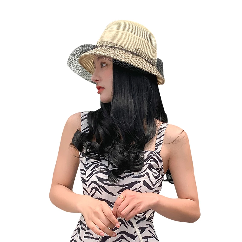

New Model Fashion Custom Design Detachable Wig Hat Ladies Fashion Long Pear Flower Wig Piece