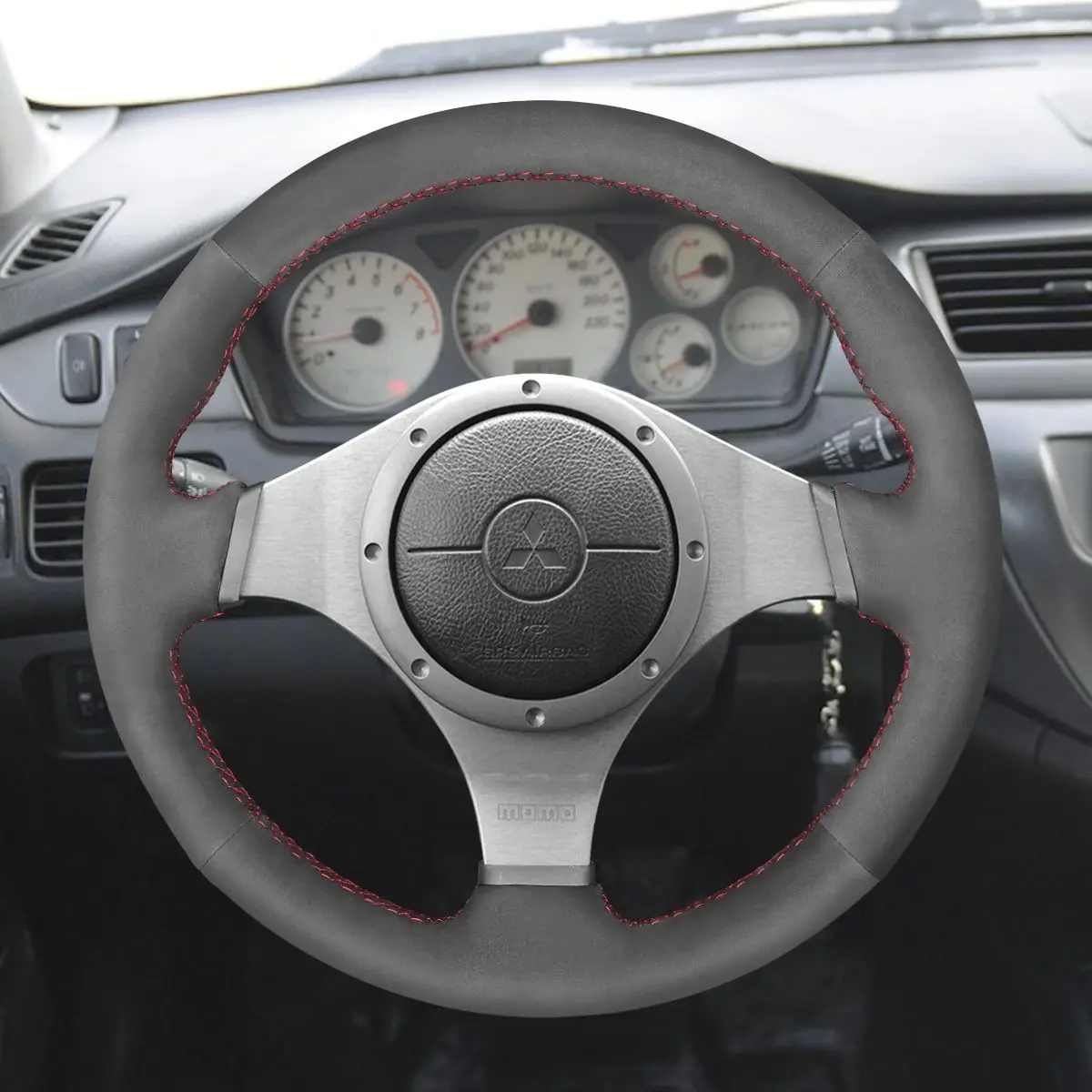 

Suede Leather Carbon Fiber Steering Wheel Cover Wrap for Mitsubishi Lancer Evolution EVO IX 9 2005-2006 / VIII 8 2003-2004