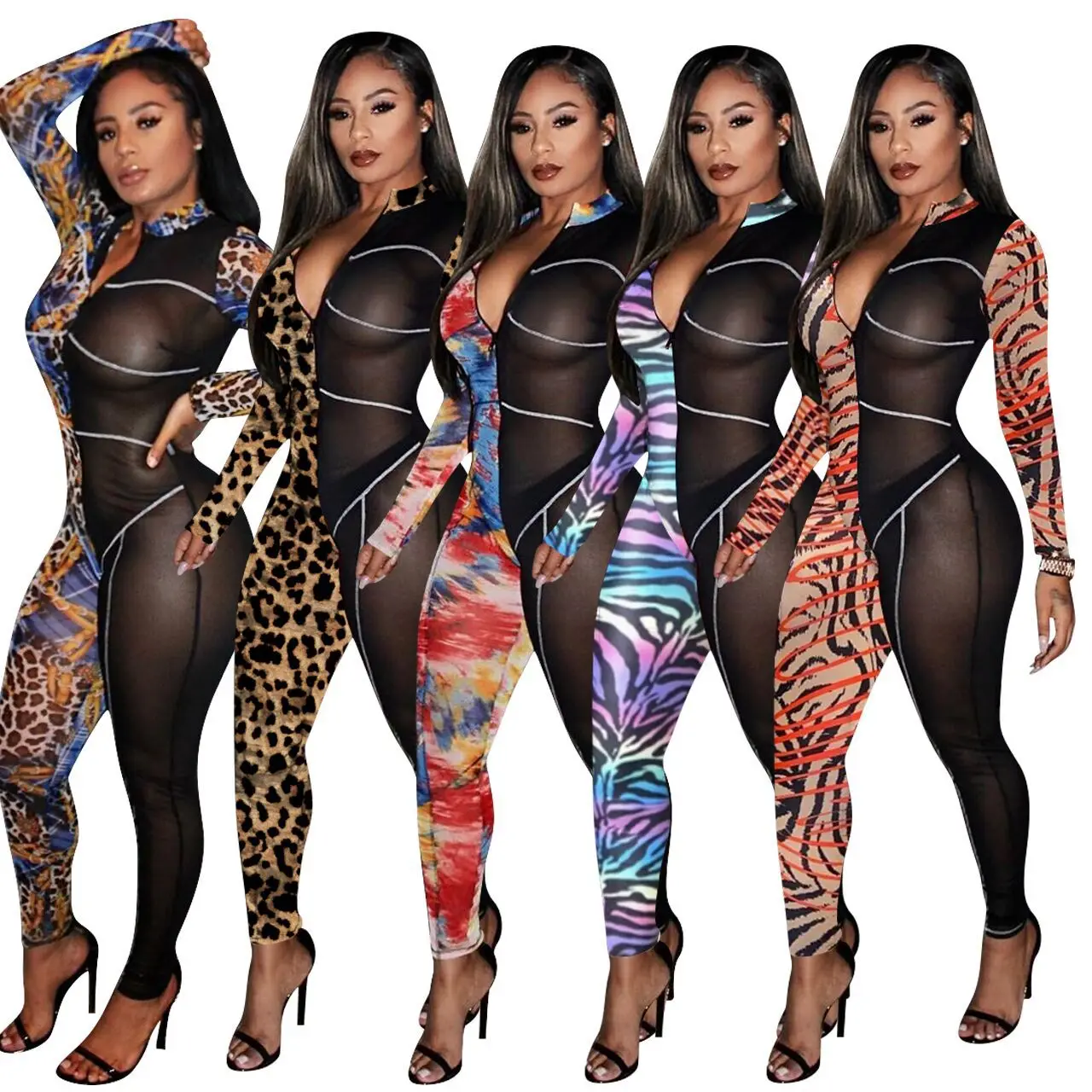 

Color Block Women's suit Leopard Printed Ladies Jumpsuit Women's Clothing