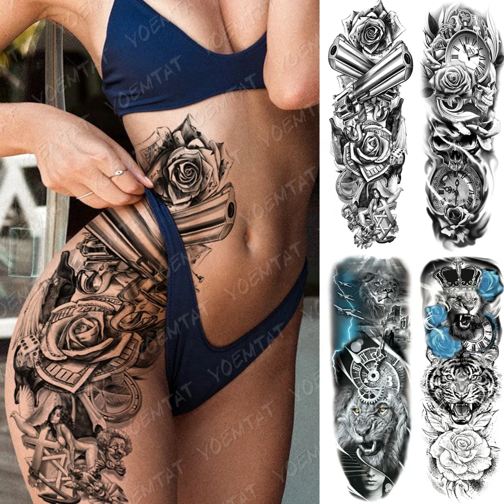 

YOEMTAT Large Arm Sleeve Male Tattoo Rose Lion Waterproof Temporary Tattoo Sticker Female, Cmyk