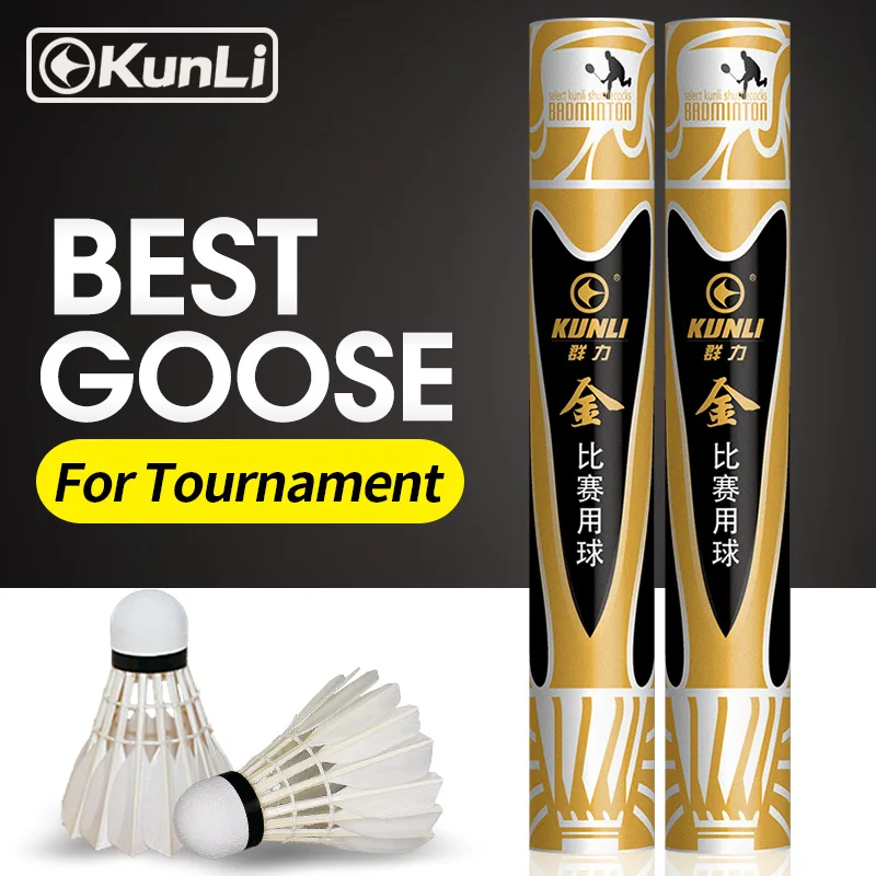 

Top grade class A goose feather shuttlecock for international tournament Kunli Gold Badminton shuttlecocks shuttle cock, White