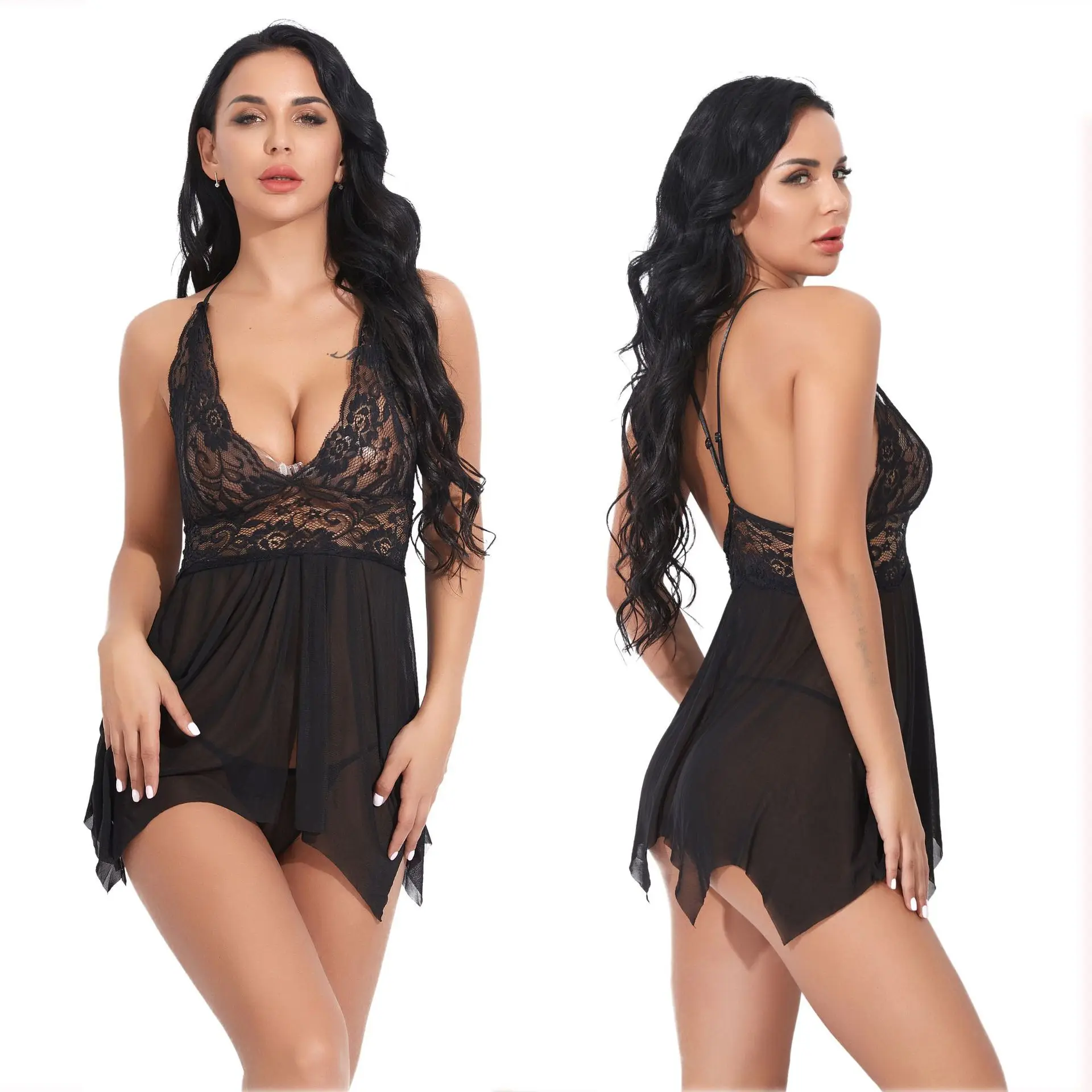 

NY-0635 New Amazon Hot Sales Lace Slip Sexy Plus Size Silk Erotic Lingerie
