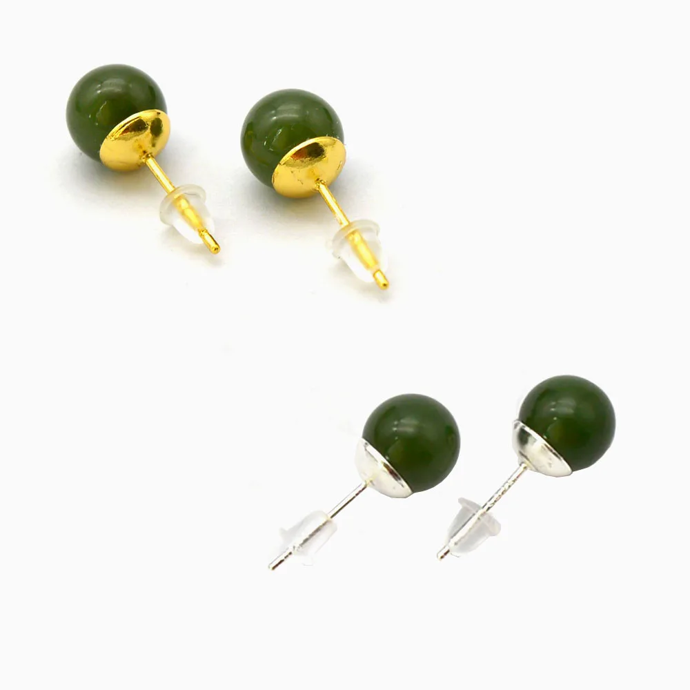 

925 Sterling Silver Nephrite Jade Stud Earrings Fashion Earrings For Women Jewelry, Green